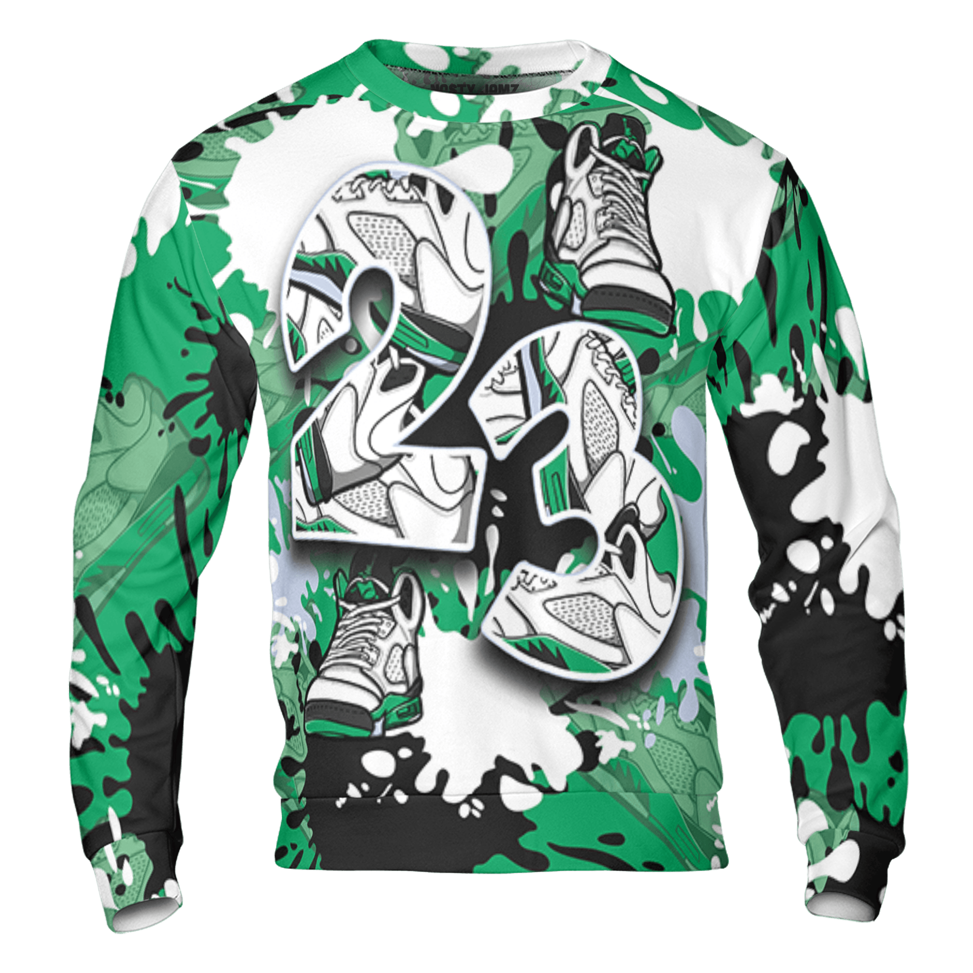 Lucky Green 5s Sweatshirt Match Number 23 Paint Too Many Sneakers - NastyJamz