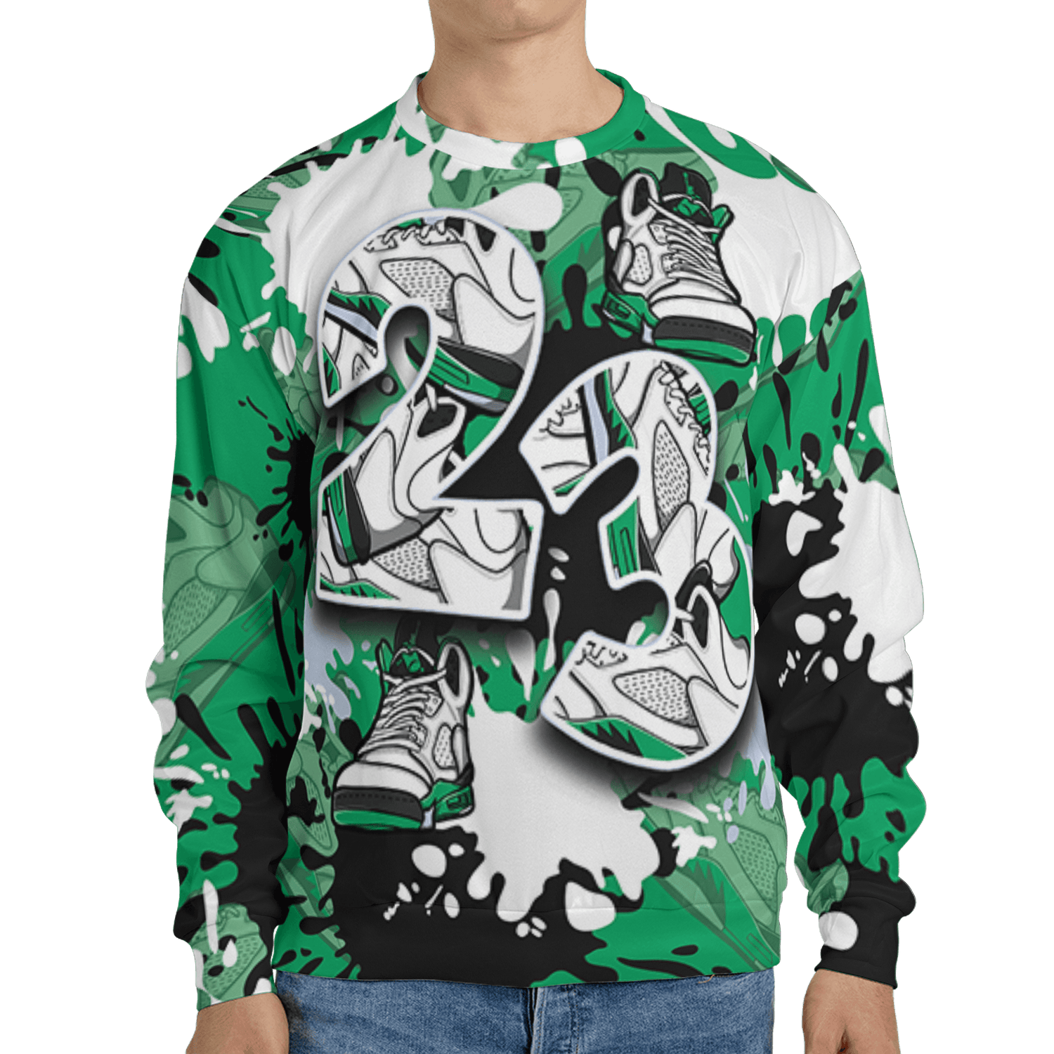 Lucky Green 5s Sweatshirt Match Number 23 Paint Too Many Sneakers - NastyJamz