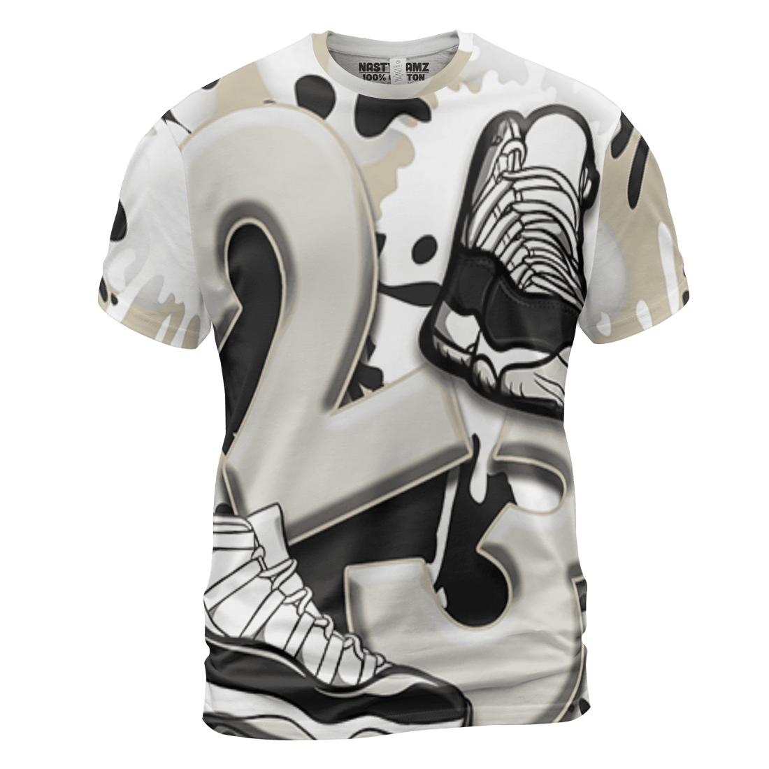 Gratitude 11s T Shirt Match Number 23 Paint White Monochrome Ball 3D All-Over Print - NastyJamz