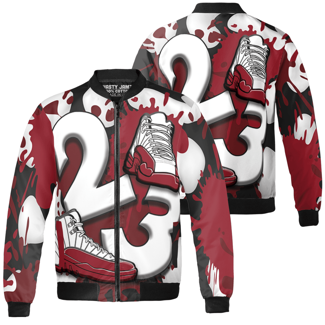 Cherry 12s Jacket Match Number 23 Paint White Monochrome Ball 3D All-Over Print - NastyJamz
