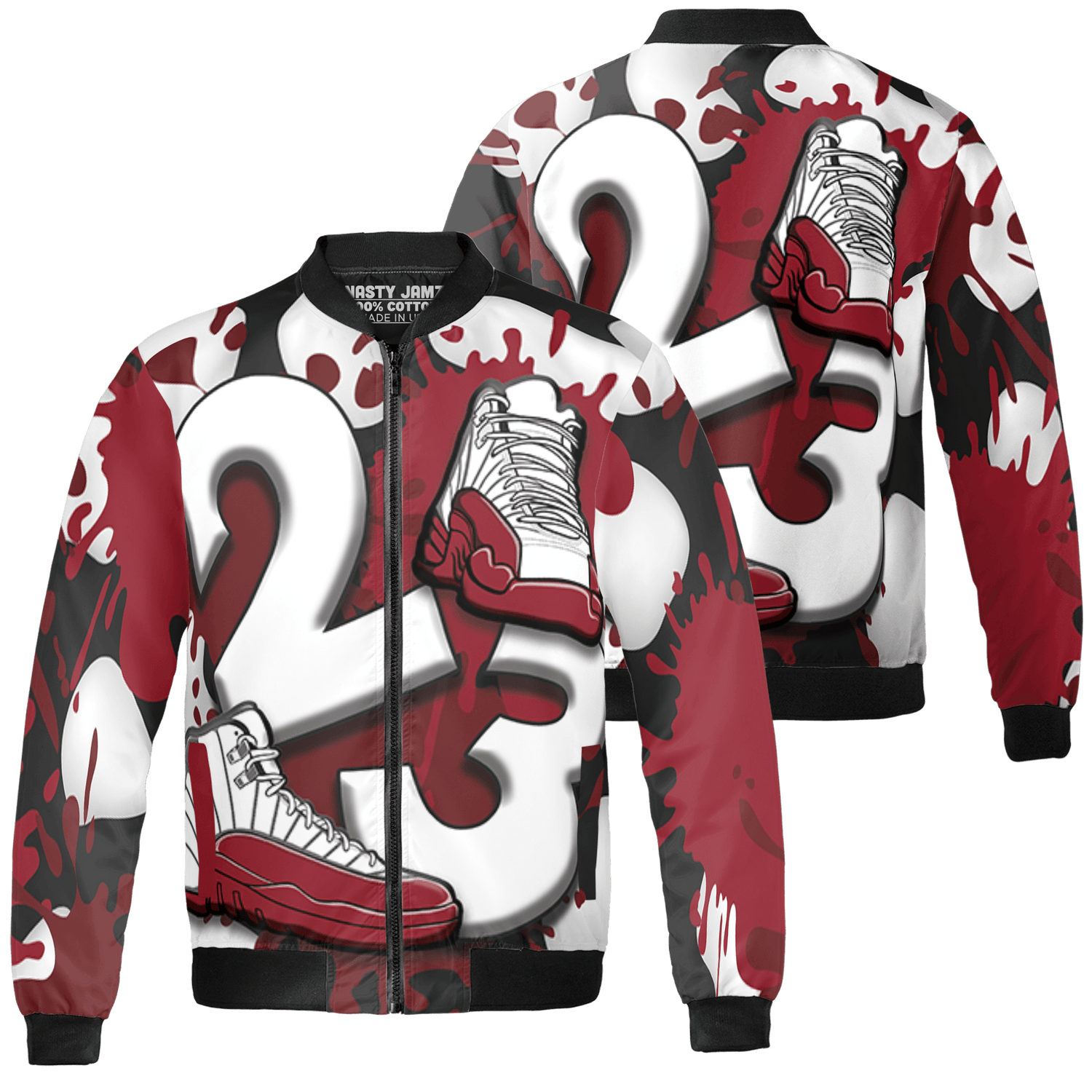 Cherry 12s Jacket Match Number 23 Paint White Monochrome Ball 3D All-Over Print - NastyJamz