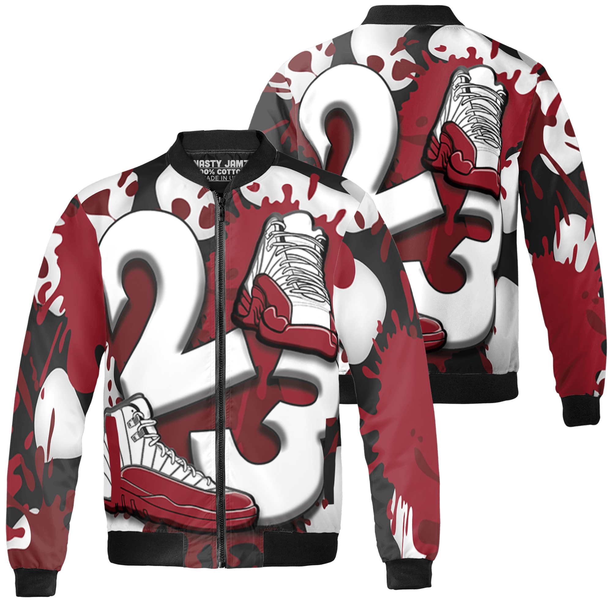 Cherry 12s Jacket Match Number 23 Paint White Monochrome Ball 3D All-Over Print - NastyJamz