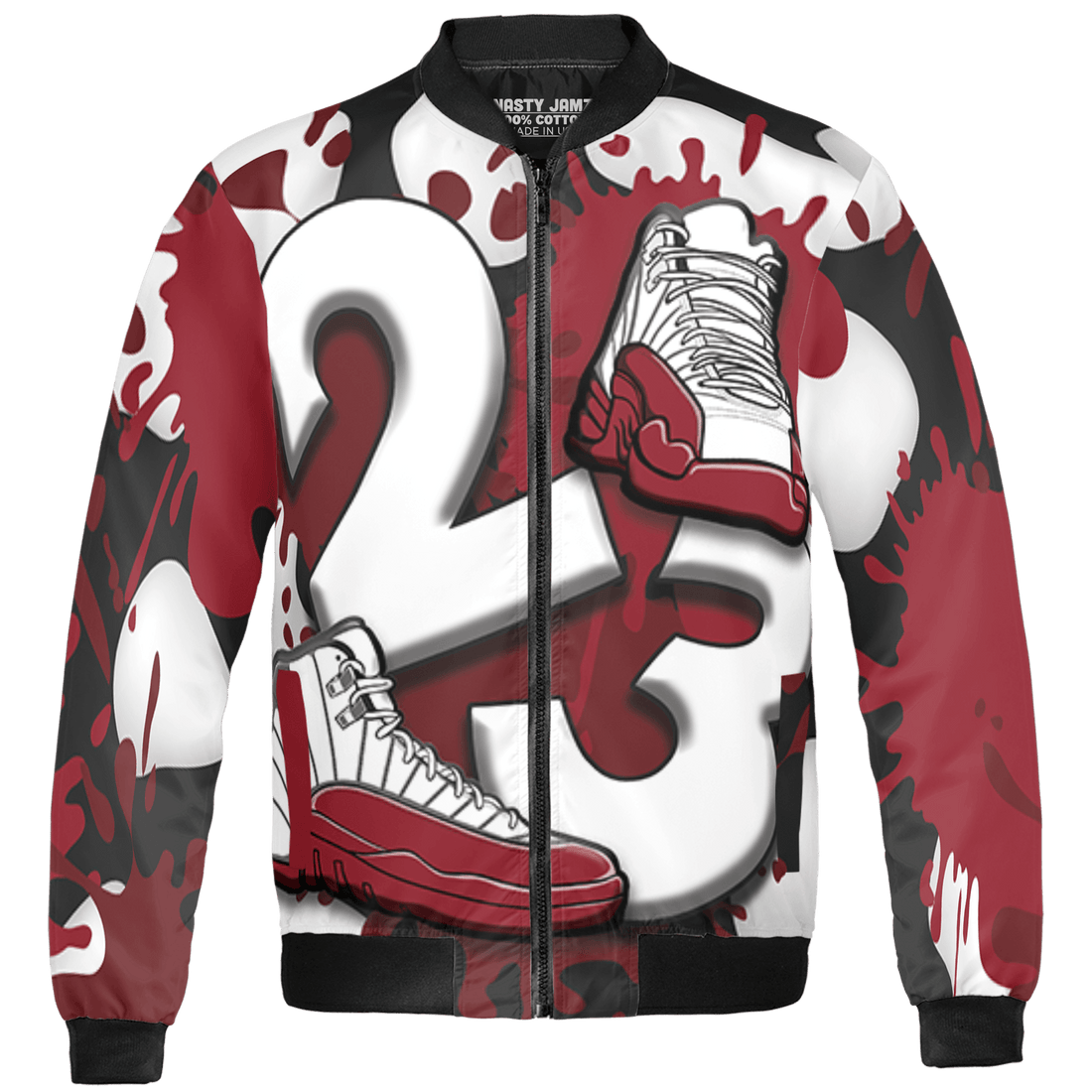 Cherry 12s Jacket Match Number 23 Paint White Monochrome Ball 3D All-Over Print - NastyJamz