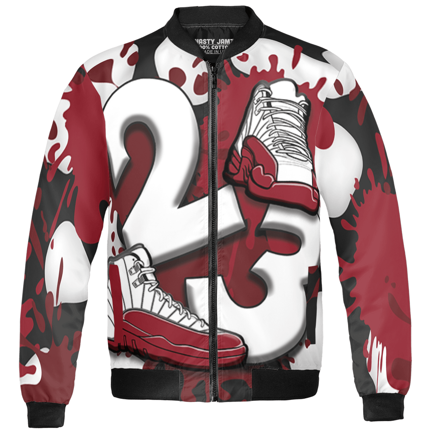 Cherry 12s Jacket Match Number 23 Paint White Monochrome Ball 3D All-Over Print - NastyJamz