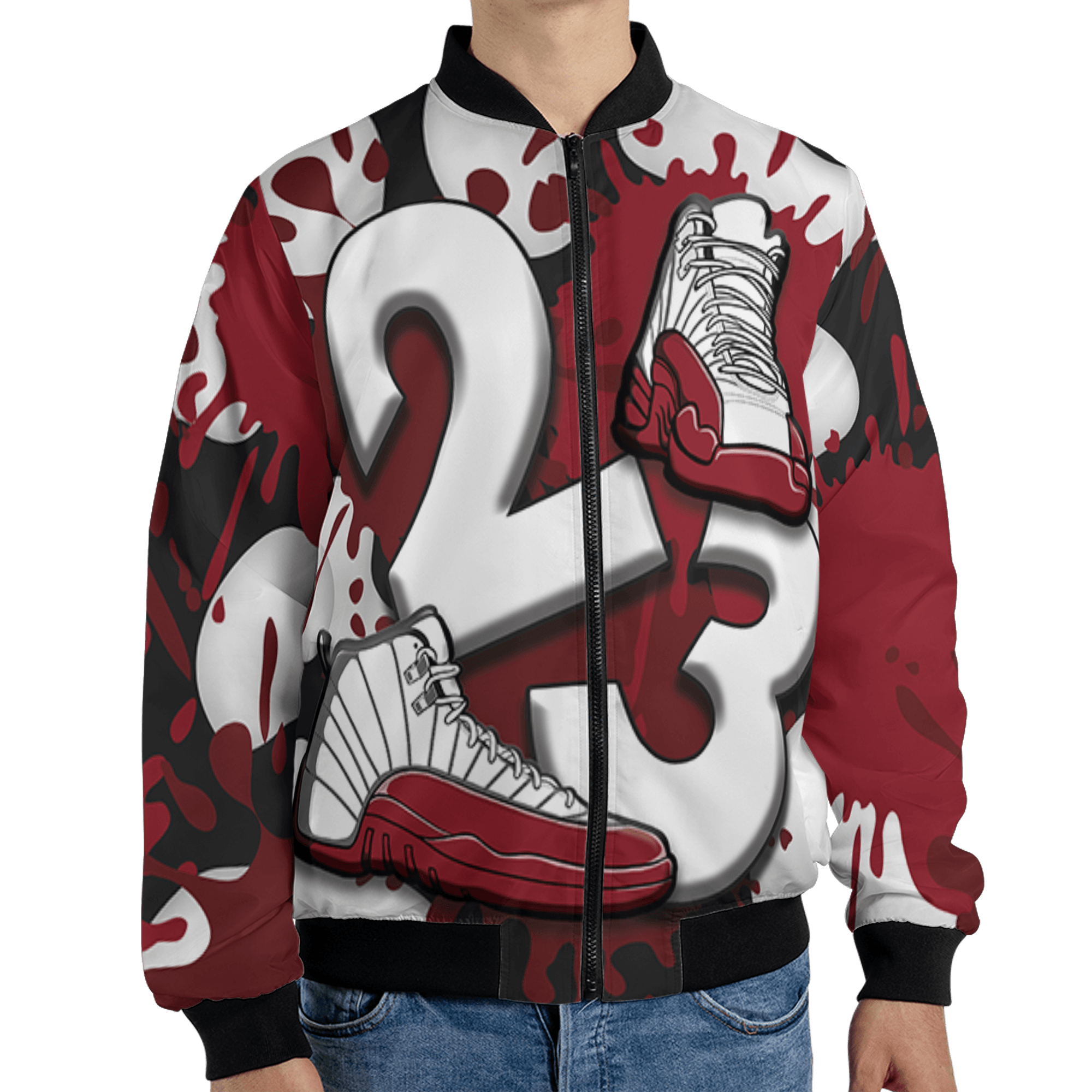 Cherry 12s Jacket Match Number 23 Paint White Monochrome Ball 3D All-Over Print - NastyJamz