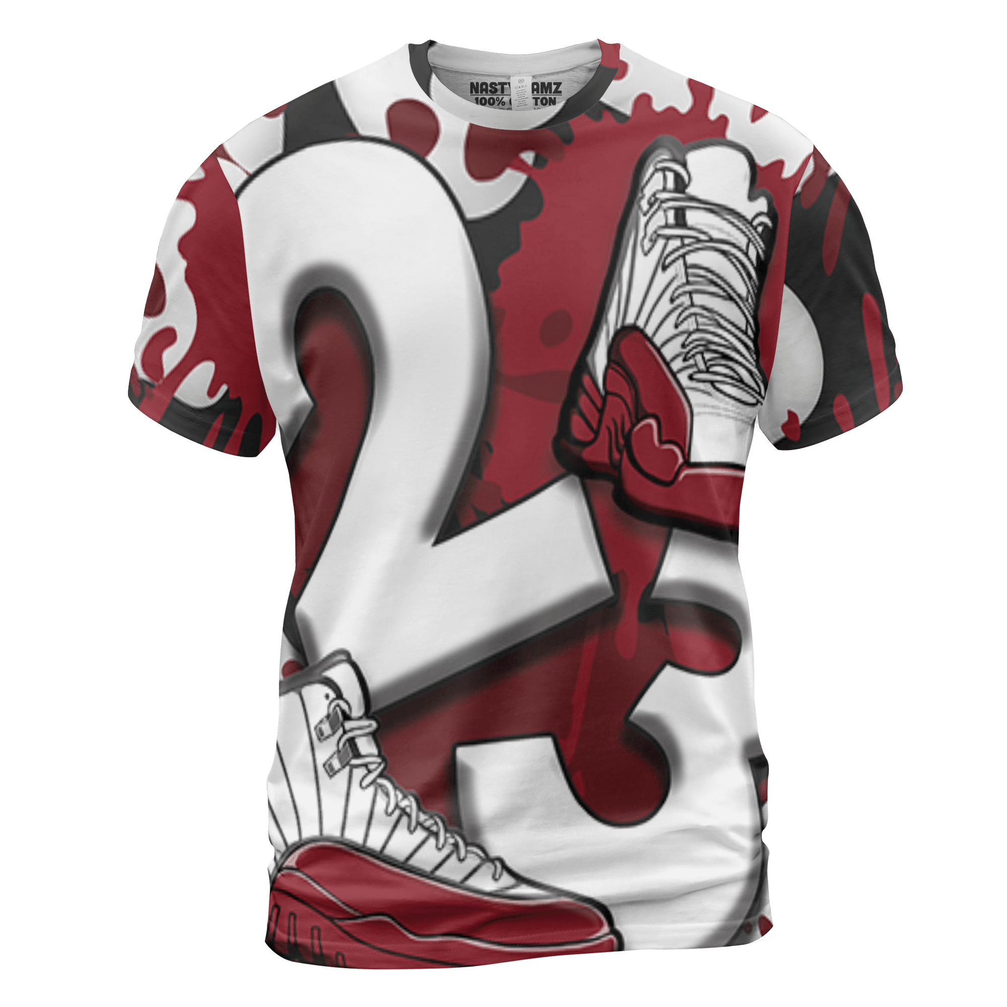 Cherry 12s T Shirt Match Number 23 Paint White Monochrome Ball 3D All-Over Print - NastyJamz