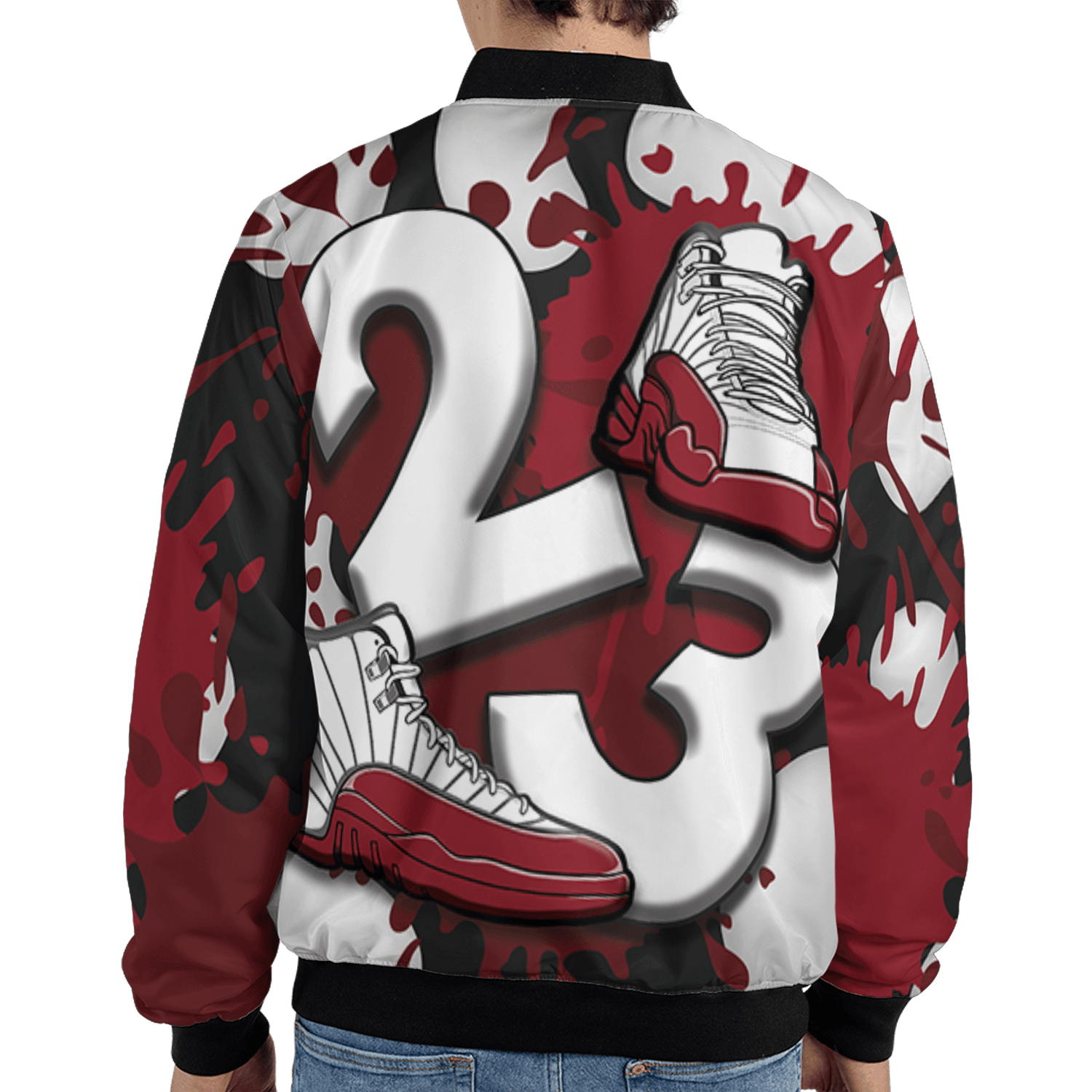 Cherry 12s Jacket Match Number 23 Paint White Monochrome Ball 3D All-Over Print - NastyJamz