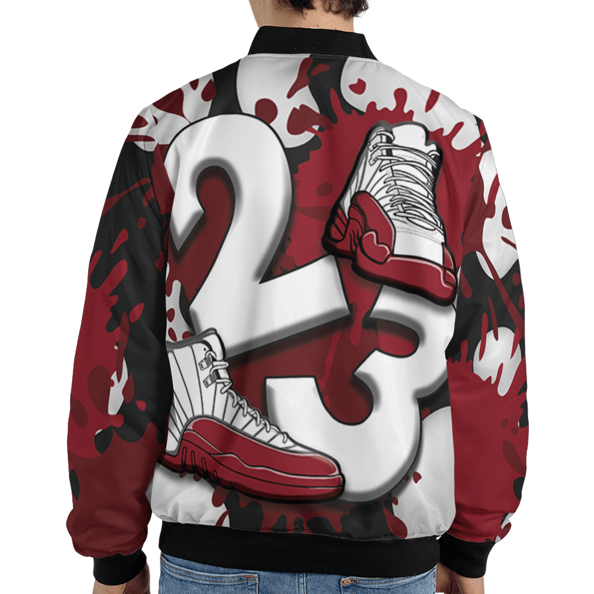 Cherry 12s Jacket Match Number 23 Paint White Monochrome Ball 3D All-Over Print - NastyJamz