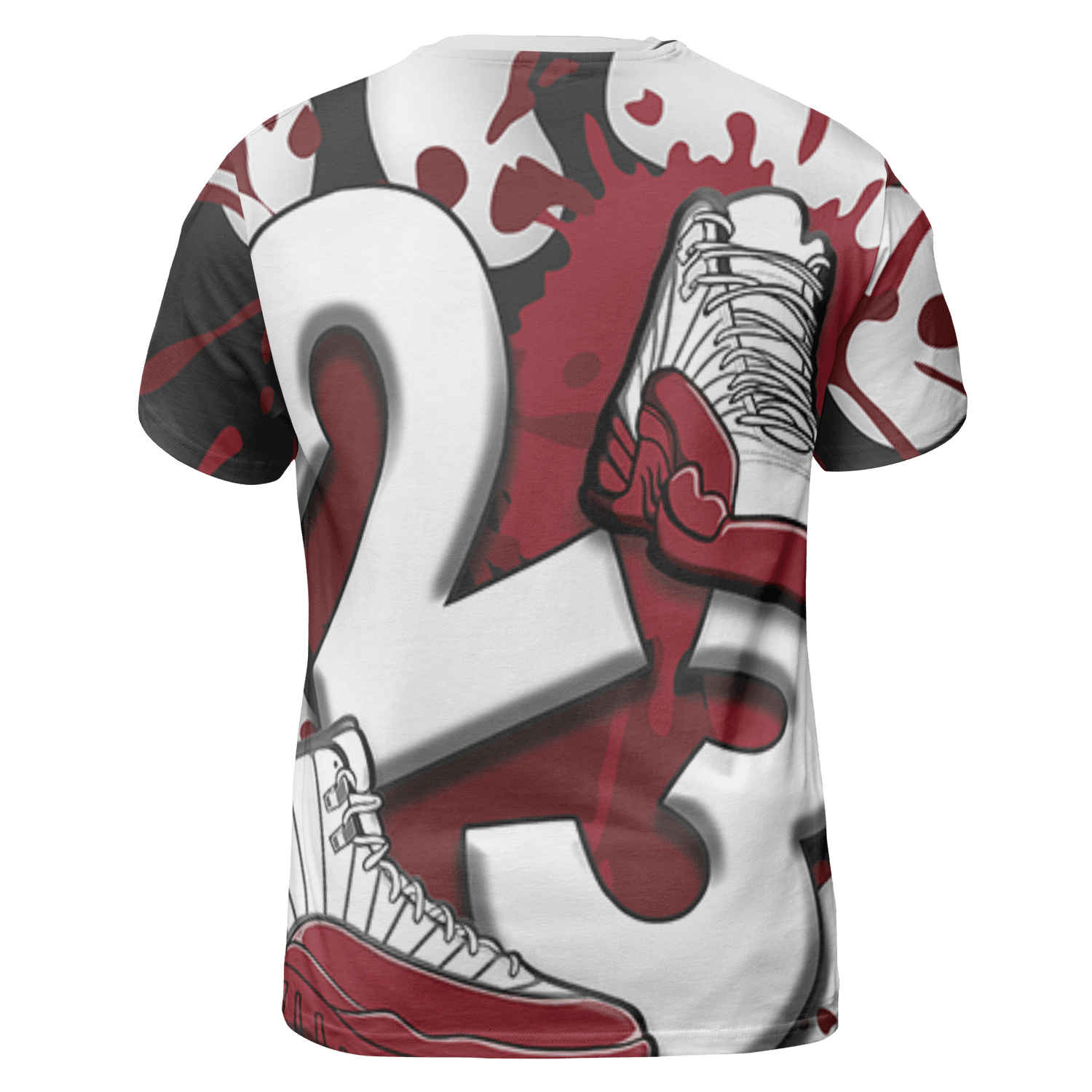 Cherry 12s T Shirt Match Number 23 Paint White Monochrome Ball 3D All-Over Print - NastyJamz