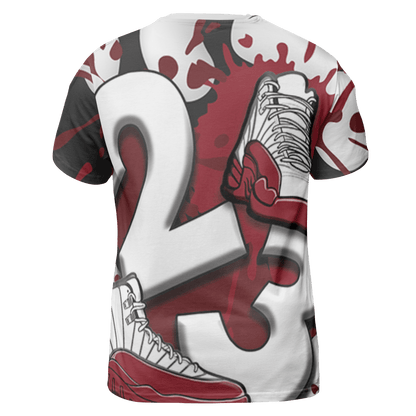 Cherry 12s T Shirt Match Number 23 Paint White Monochrome Ball 3D All-Over Print - NastyJamz