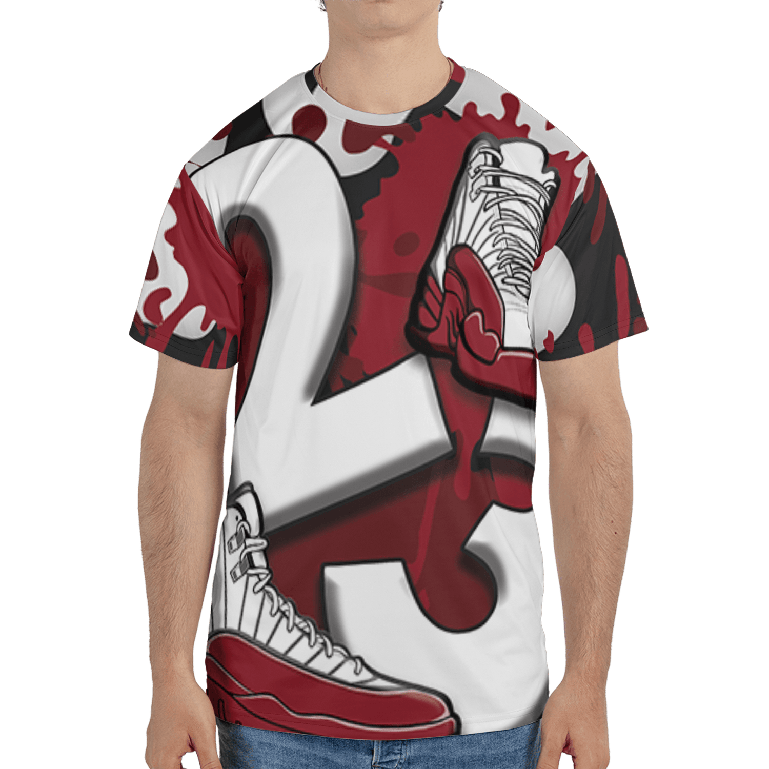 Cherry 12s T Shirt Match Number 23 Paint White Monochrome Ball 3D All-Over Print - NastyJamz