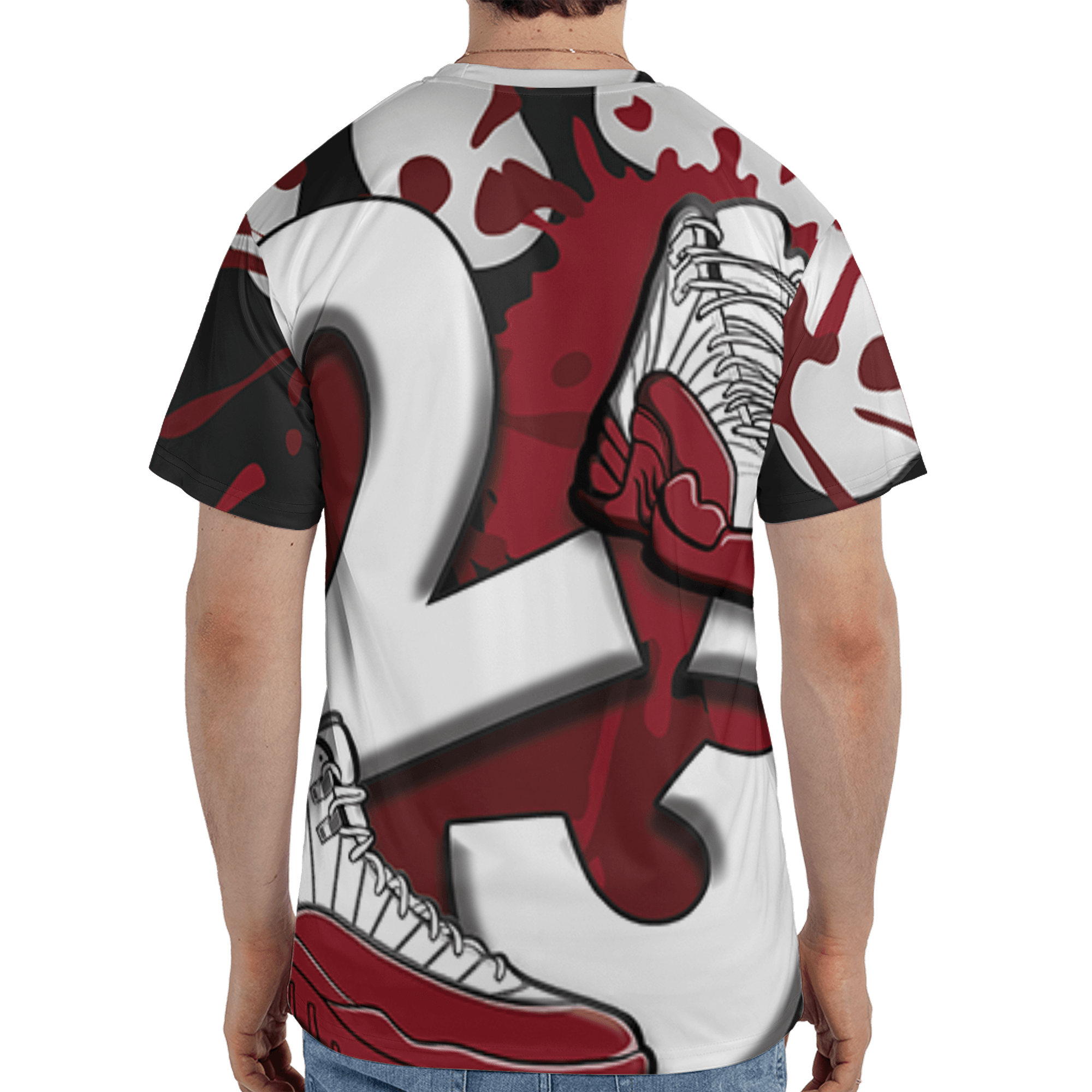 Cherry 12s T Shirt Match Number 23 Paint White Monochrome Ball 3D All-Over Print - NastyJamz