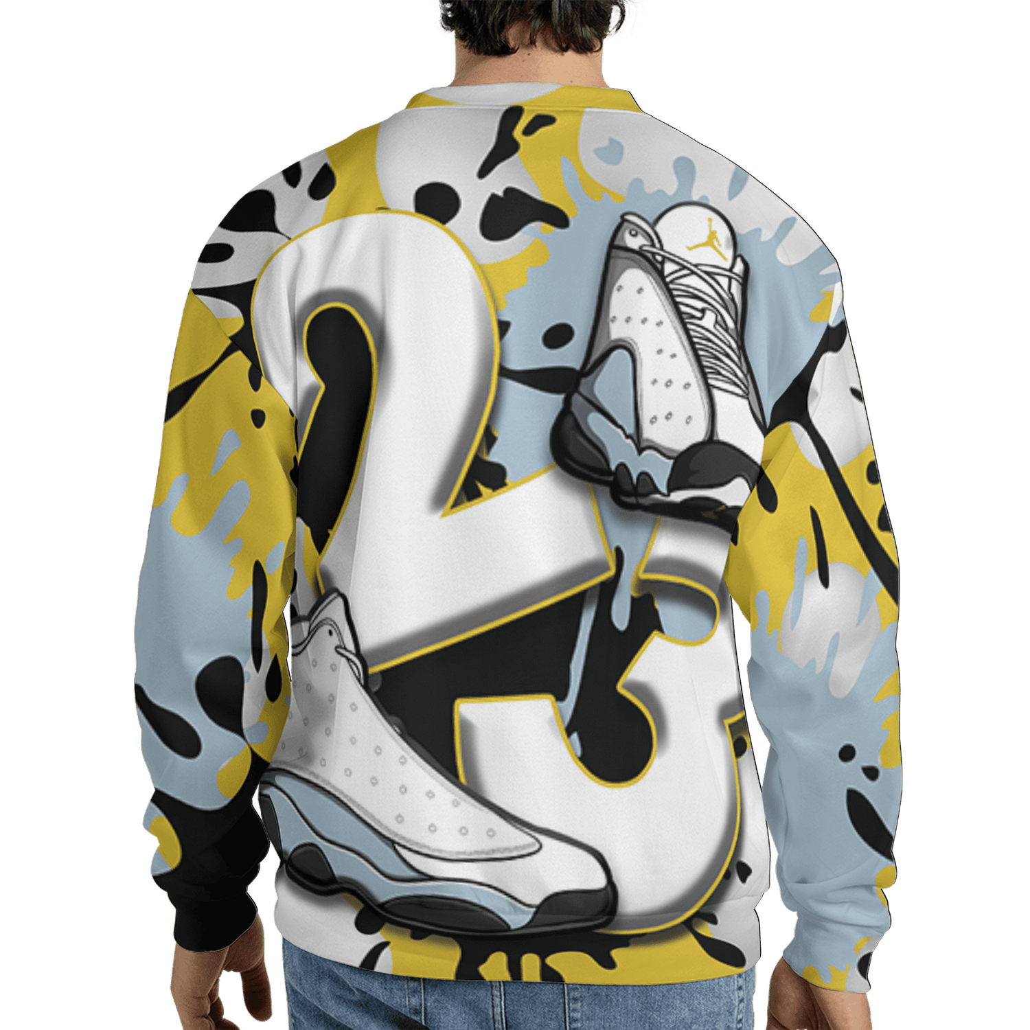 Blue Grey 13s Sweatshirt Match Number 23 Paint White Monochrome Ball 3D All-Over Print - NastyJamz