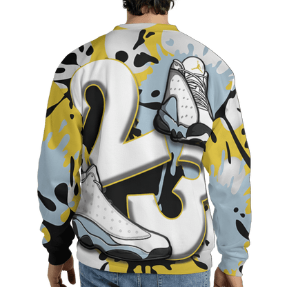 Blue Grey 13s Sweatshirt Match Number 23 Paint White Monochrome Ball 3D All-Over Print - NastyJamz