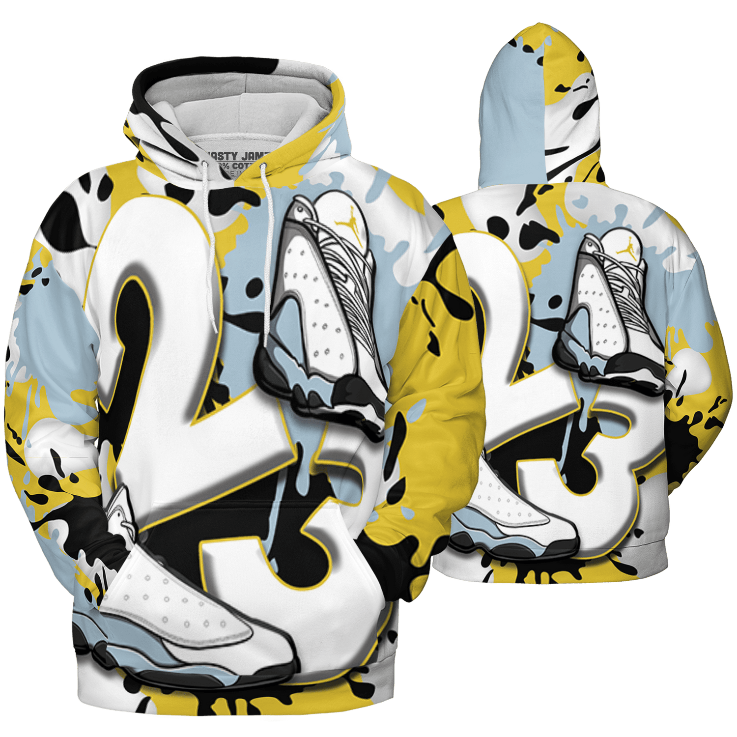 Blue Grey 13s Hoodie Match Number 23 Paint White Monochrome Ball 3D All-Over Print - NastyJamz