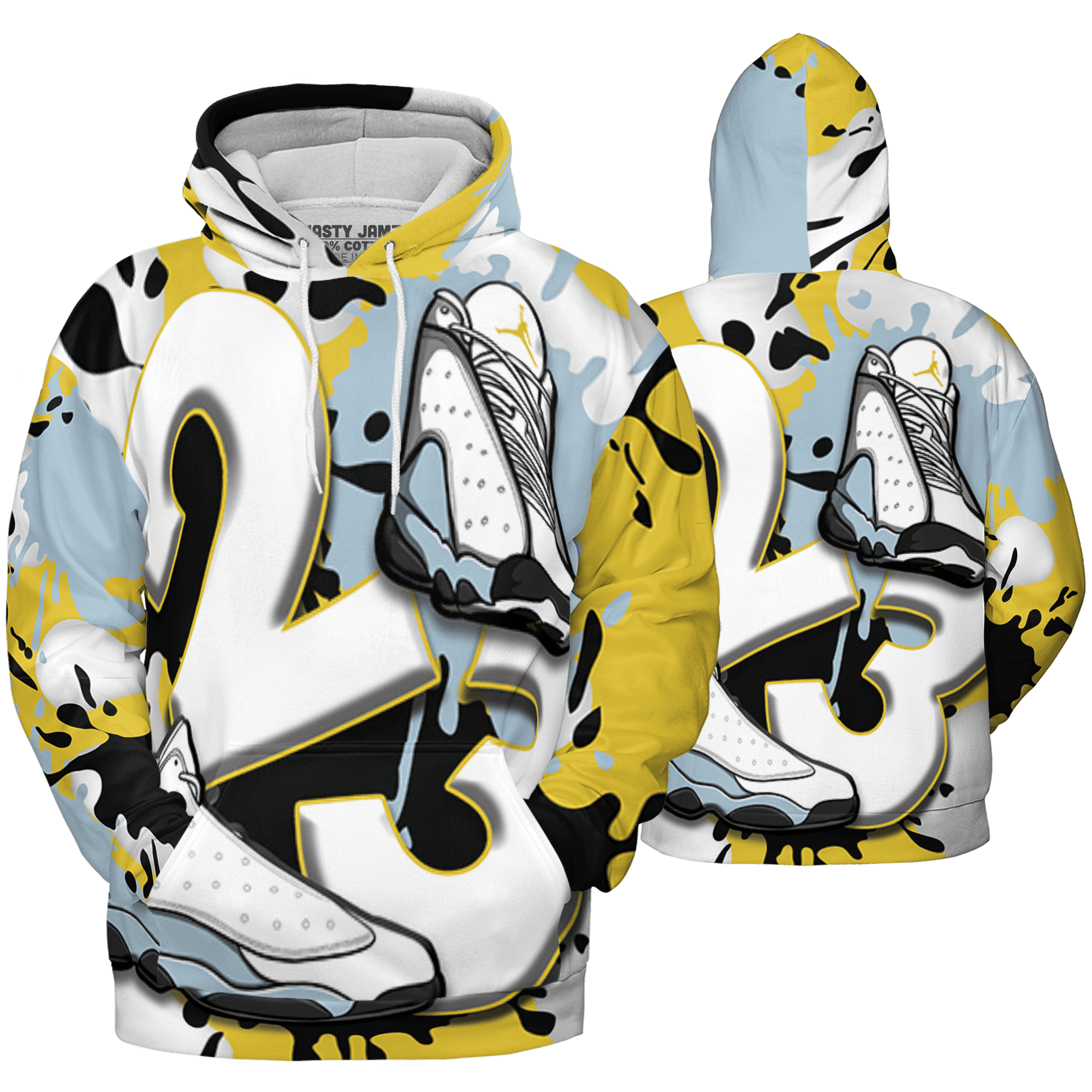 Blue Grey 13s Hoodie Match Number 23 Paint White Monochrome Ball 3D All-Over Print - NastyJamz