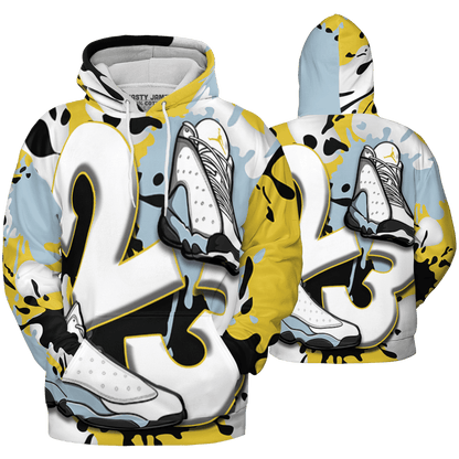 Blue Grey 13s Hoodie Match Number 23 Paint White Monochrome Ball 3D All-Over Print - NastyJamz