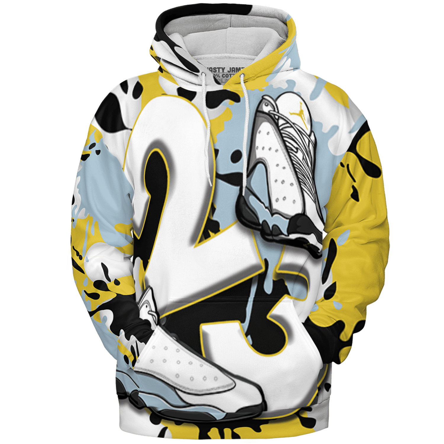 Blue Grey 13s Hoodie Match Number 23 Paint White Monochrome Ball 3D All-Over Print - NastyJamz