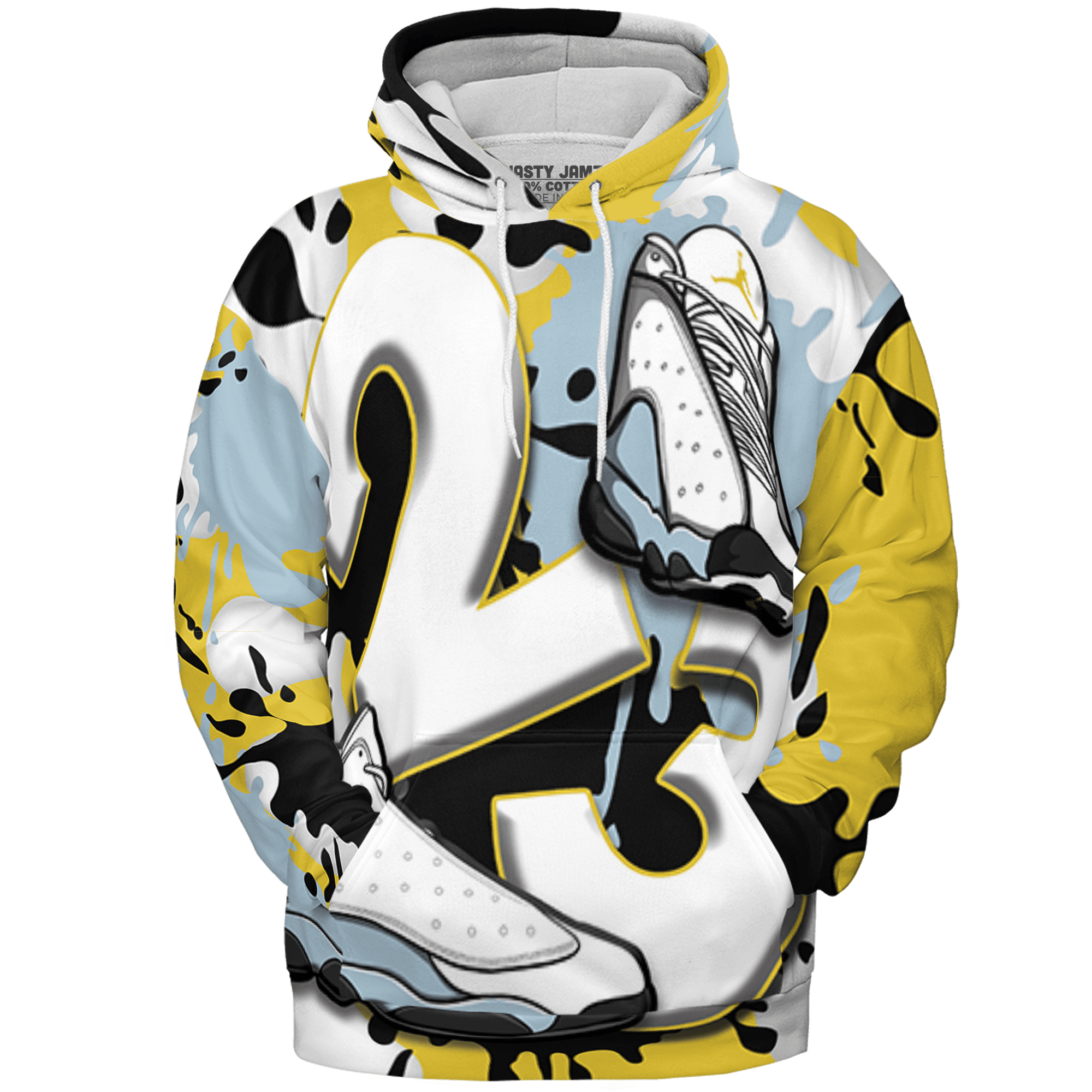 Blue Grey 13s Hoodie Match Number 23 Paint White Monochrome Ball 3D All-Over Print - NastyJamz