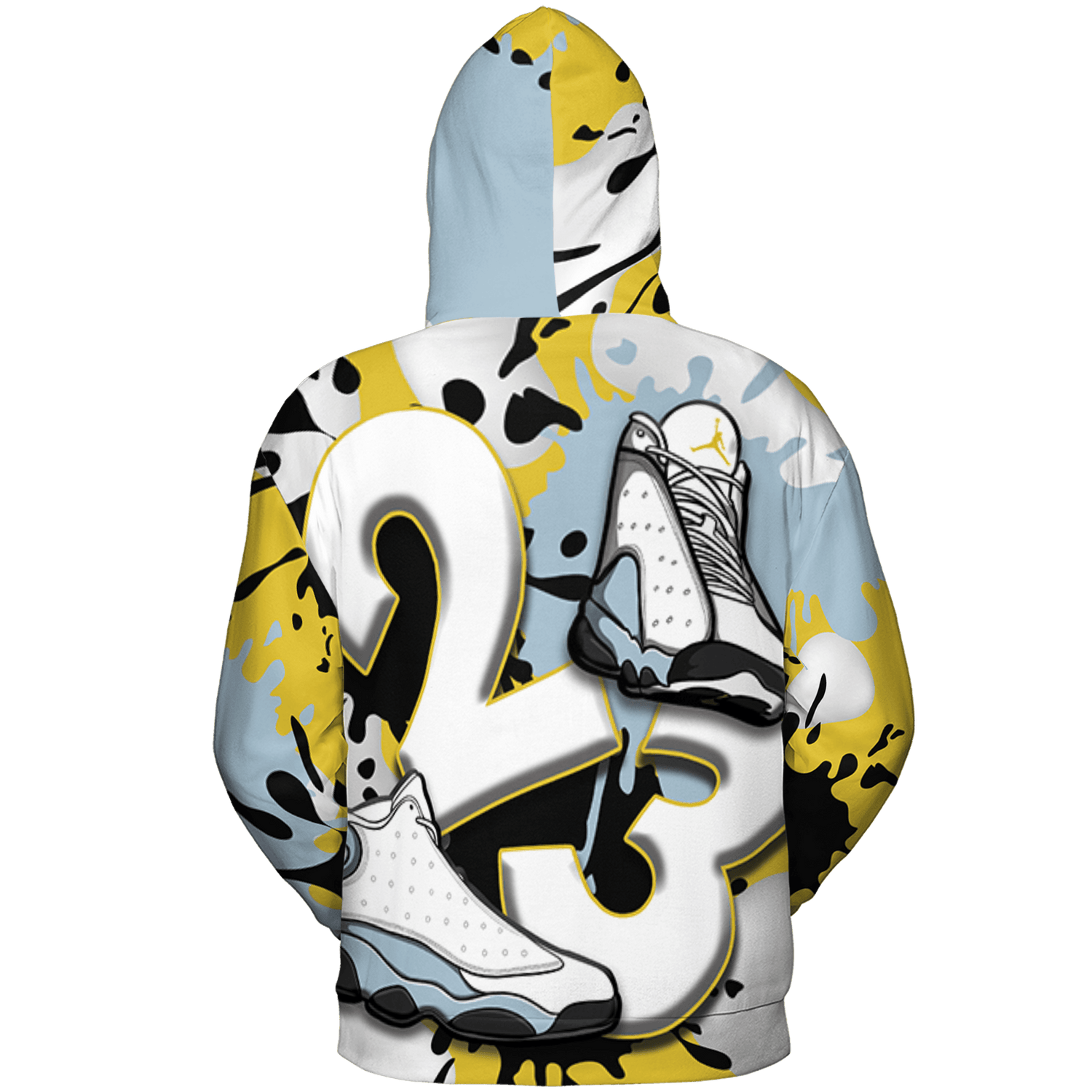Blue Grey 13s Hoodie Match Number 23 Paint White Monochrome Ball 3D All-Over Print - NastyJamz