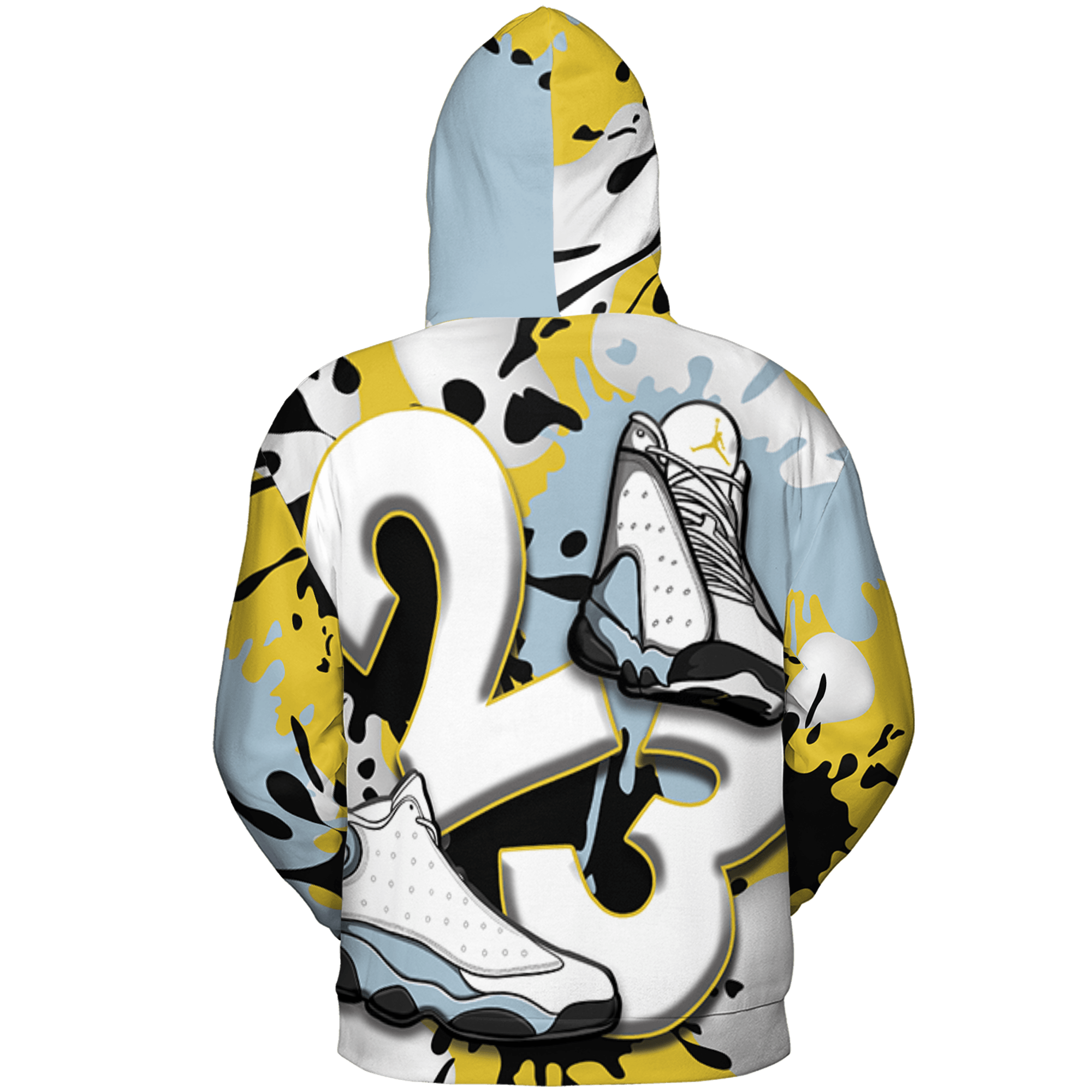 Blue Grey 13s Hoodie Match Number 23 Paint White Monochrome Ball 3D All-Over Print - NastyJamz