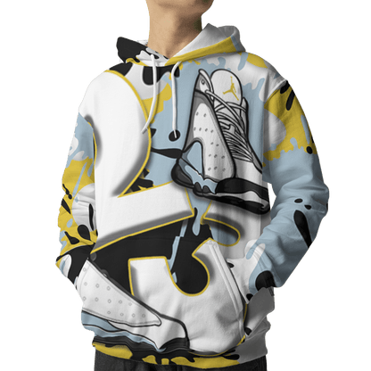 Blue Grey 13s Hoodie Match Number 23 Paint White Monochrome Ball 3D All-Over Print - NastyJamz