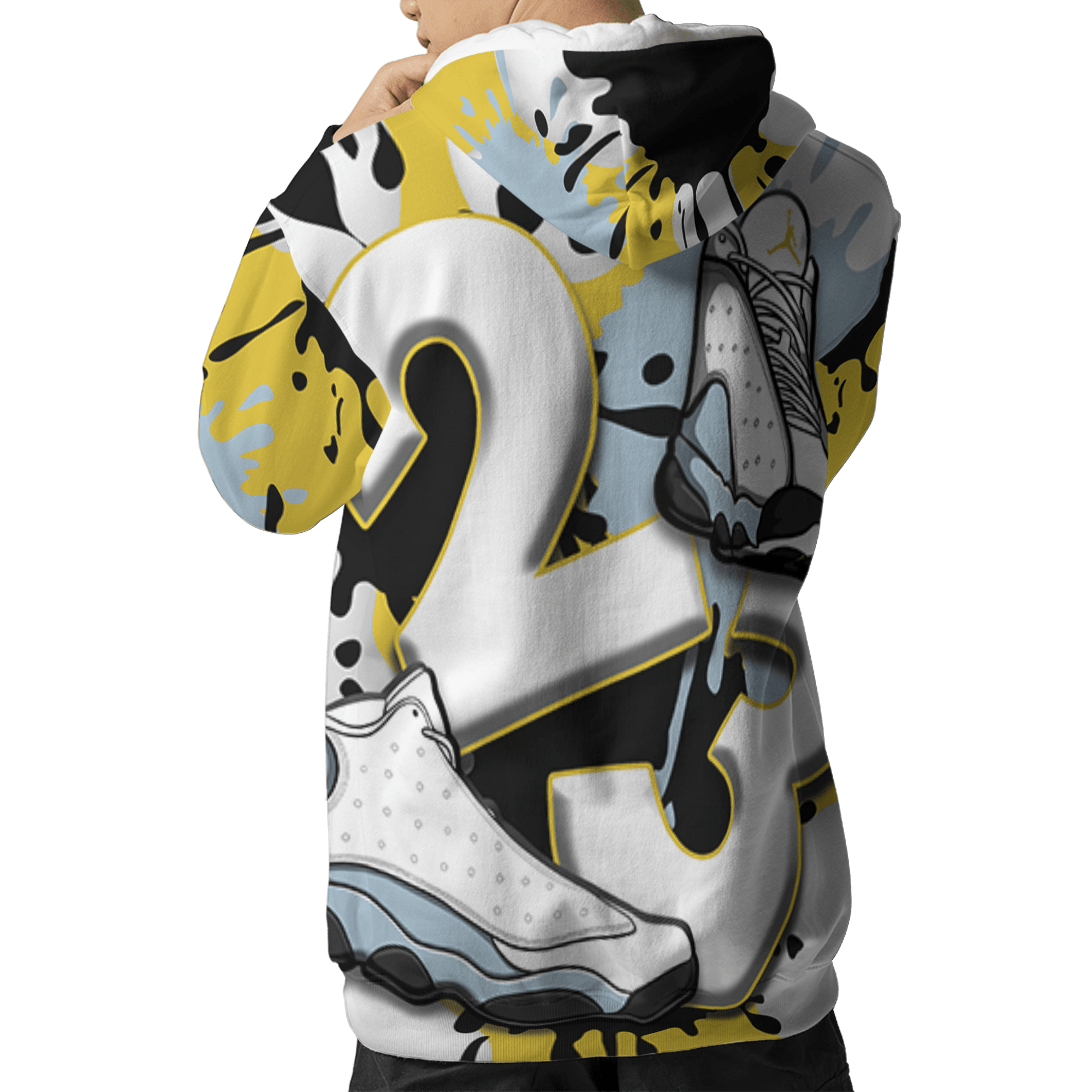 Blue Grey 13s Hoodie Match Number 23 Paint White Monochrome Ball 3D All-Over Print - NastyJamz