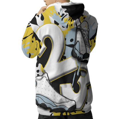 Blue Grey 13s Hoodie Match Number 23 Paint White Monochrome Ball 3D All-Over Print - NastyJamz