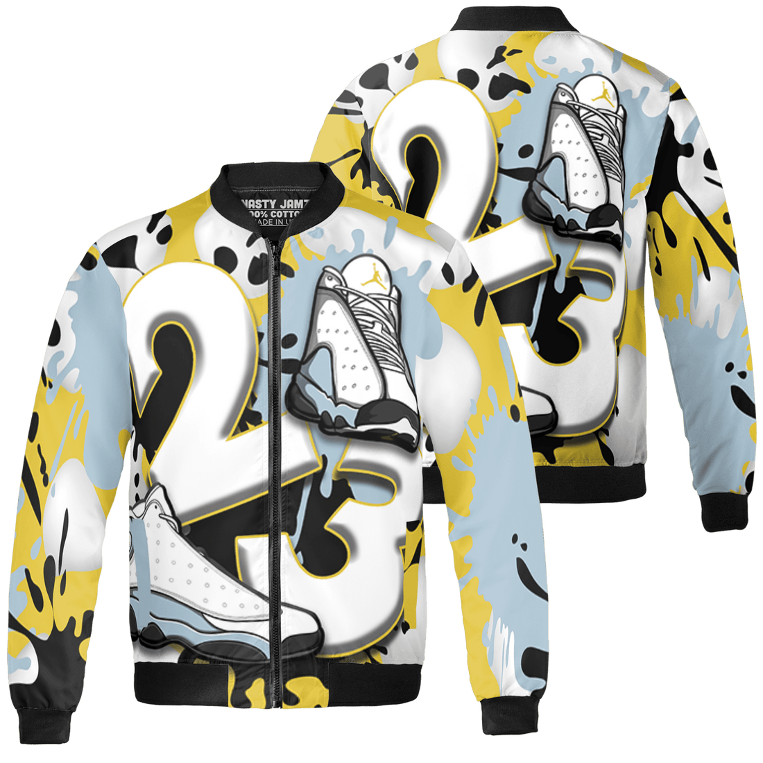Blue Grey 13s Jacket Match Number 23 Paint White Monochrome Ball 3D All-Over Print - NastyJamz