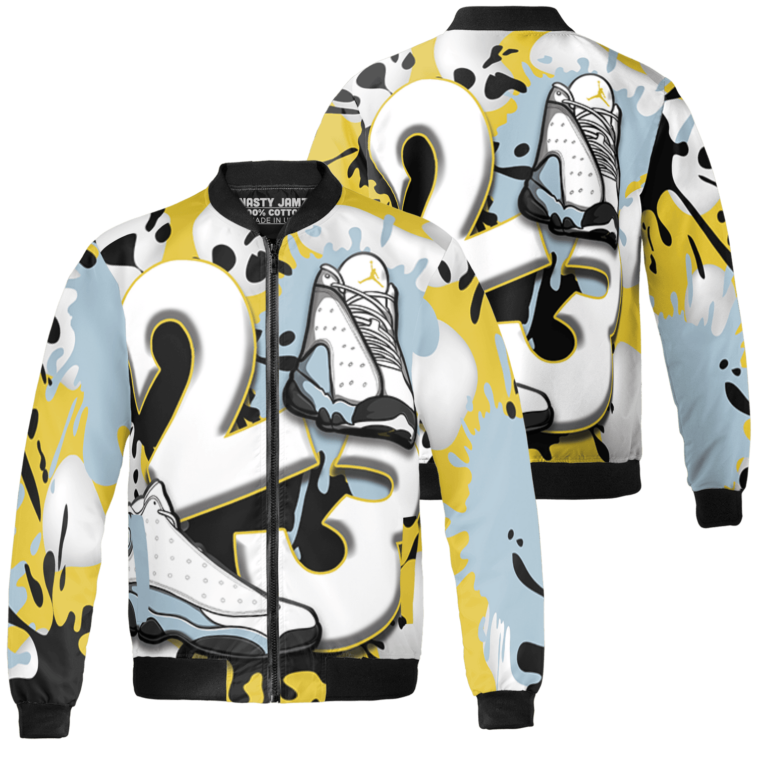 Blue Grey 13s Jacket Match Number 23 Paint White Monochrome Ball 3D All-Over Print - NastyJamz