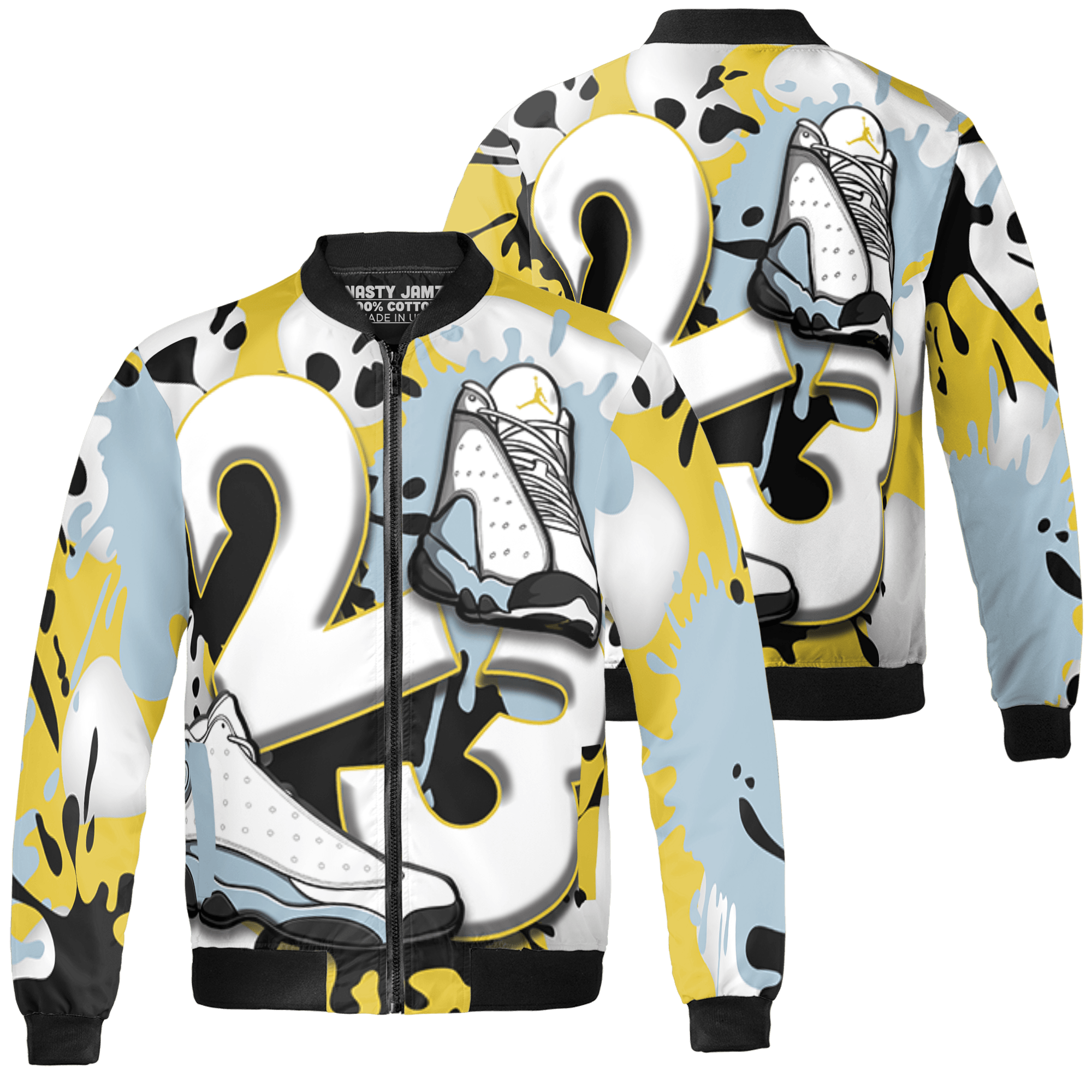 Blue Grey 13s Jacket Match Number 23 Paint White Monochrome Ball 3D All-Over Print - NastyJamz
