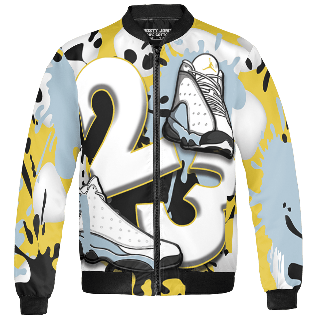 Blue Grey 13s Jacket Match Number 23 Paint White Monochrome Ball 3D All-Over Print - NastyJamz