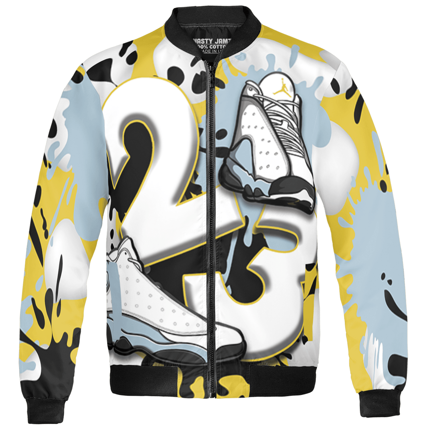 Blue Grey 13s Jacket Match Number 23 Paint White Monochrome Ball 3D All-Over Print - NastyJamz