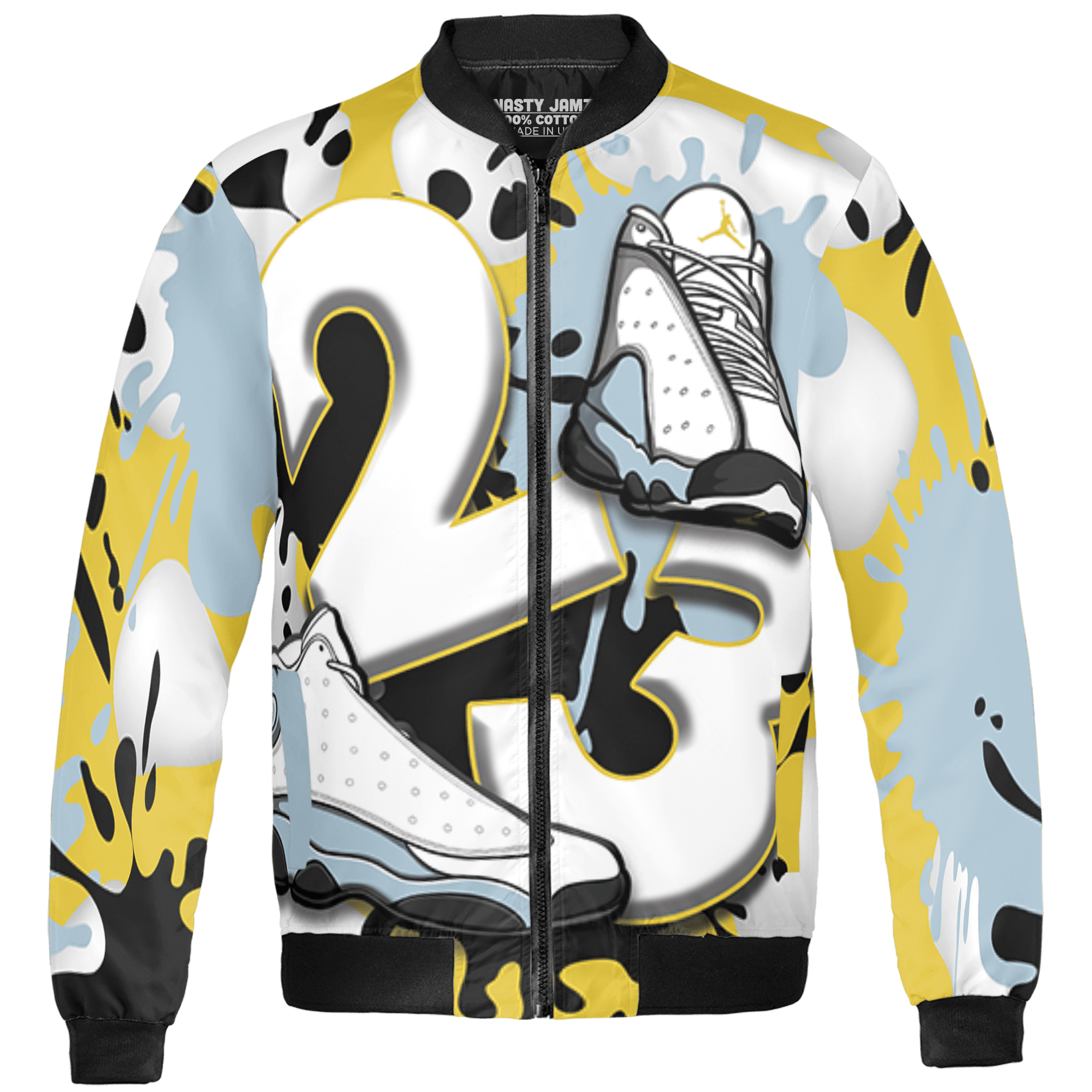 Blue Grey 13s Jacket Match Number 23 Paint White Monochrome Ball 3D All-Over Print - NastyJamz