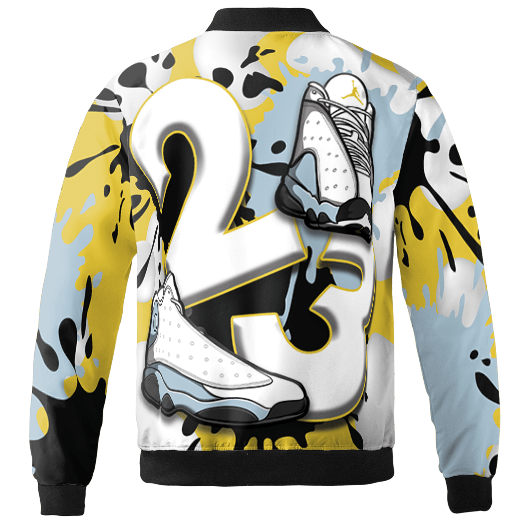 Blue Grey 13s Jacket Match Number 23 Paint White Monochrome Ball 3D All-Over Print - NastyJamz