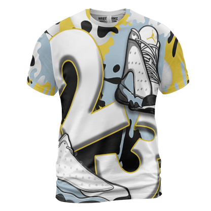 Blue Grey 13s T Shirt Match Number 23 Paint White Monochrome Ball 3D All-Over Print - NastyJamz