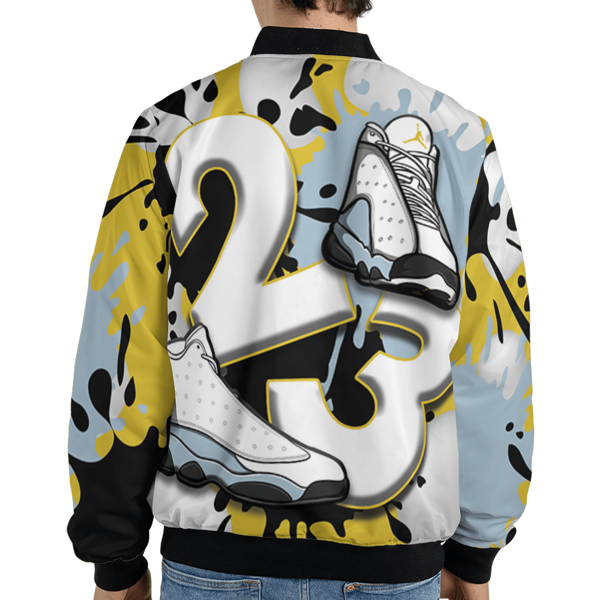 Blue Grey 13s Jacket Match Number 23 Paint White Monochrome Ball 3D All-Over Print - NastyJamz