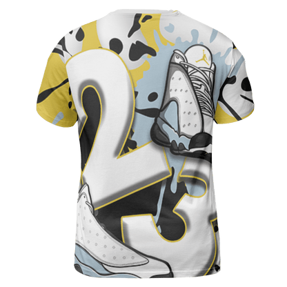 Blue Grey 13s T Shirt Match Number 23 Paint White Monochrome Ball 3D All-Over Print - NastyJamz