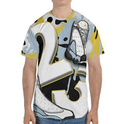 Blue Grey 13s T Shirt Match Number 23 Paint White Monochrome Ball 3D All-Over Print - NastyJamz