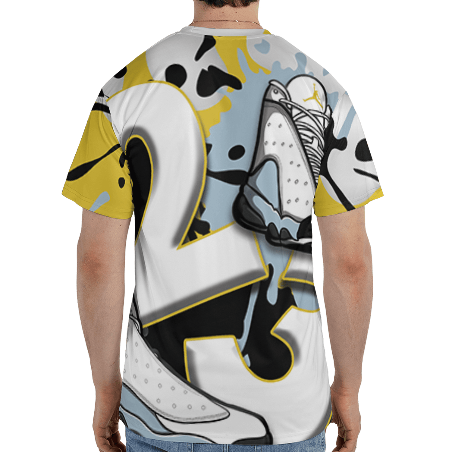 Blue Grey 13s T Shirt Match Number 23 Paint White Monochrome Ball 3D All-Over Print - NastyJamz