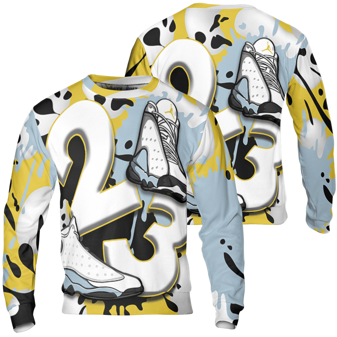 Blue Grey 13s Sweatshirt Match Number 23 Paint White Monochrome Ball 3D All-Over Print - NastyJamz