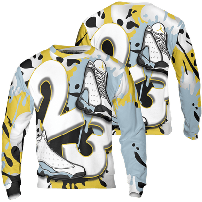 Blue Grey 13s Sweatshirt Match Number 23 Paint White Monochrome Ball 3D All-Over Print - NastyJamz