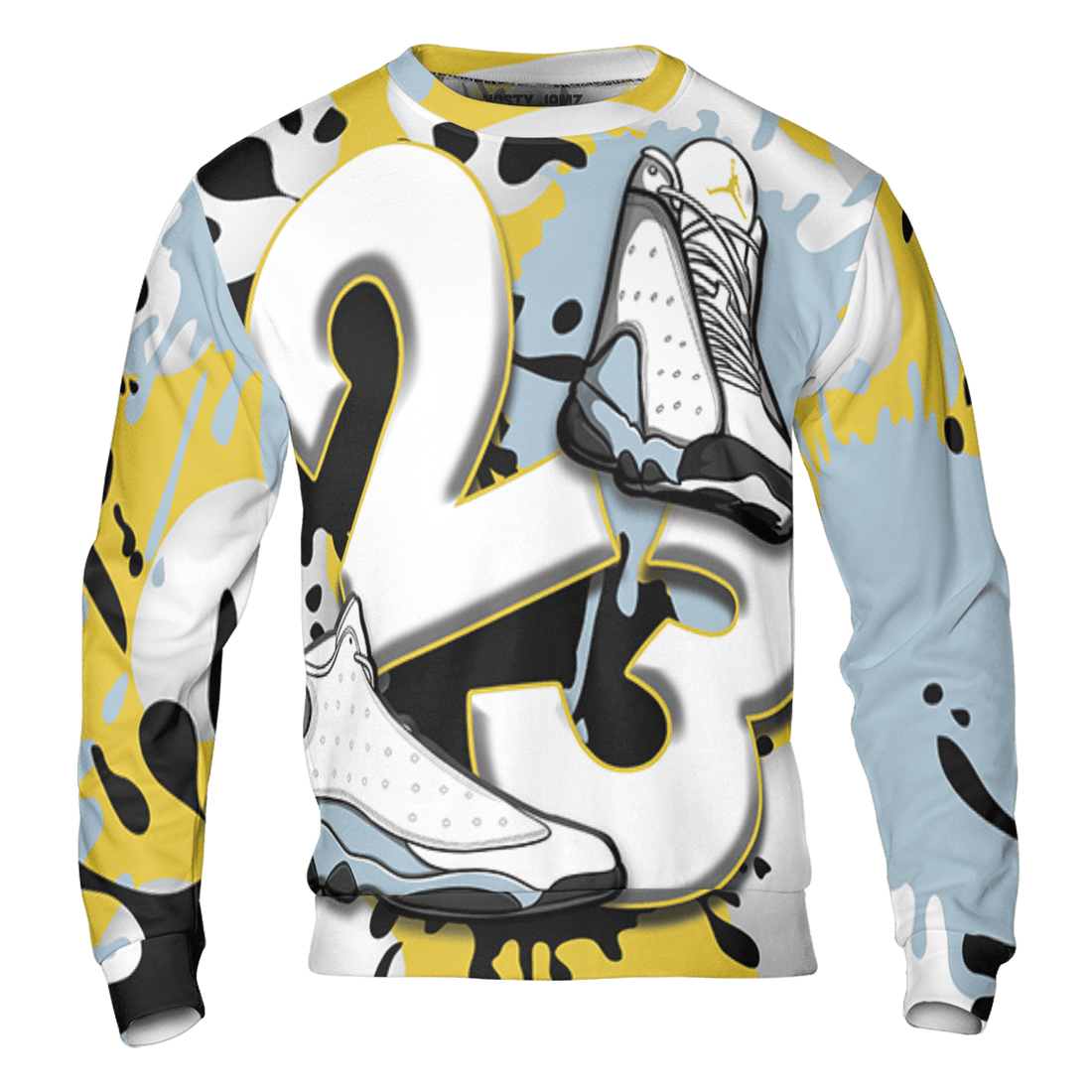 Blue Grey 13s Sweatshirt Match Number 23 Paint White Monochrome Ball 3D All-Over Print - NastyJamz