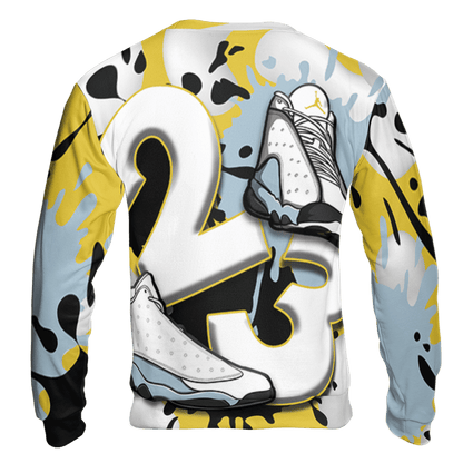 Blue Grey 13s Sweatshirt Match Number 23 Paint White Monochrome Ball 3D All-Over Print - NastyJamz