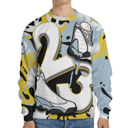Blue Grey 13s Sweatshirt Match Number 23 Paint White Monochrome Ball 3D All-Over Print - NastyJamz