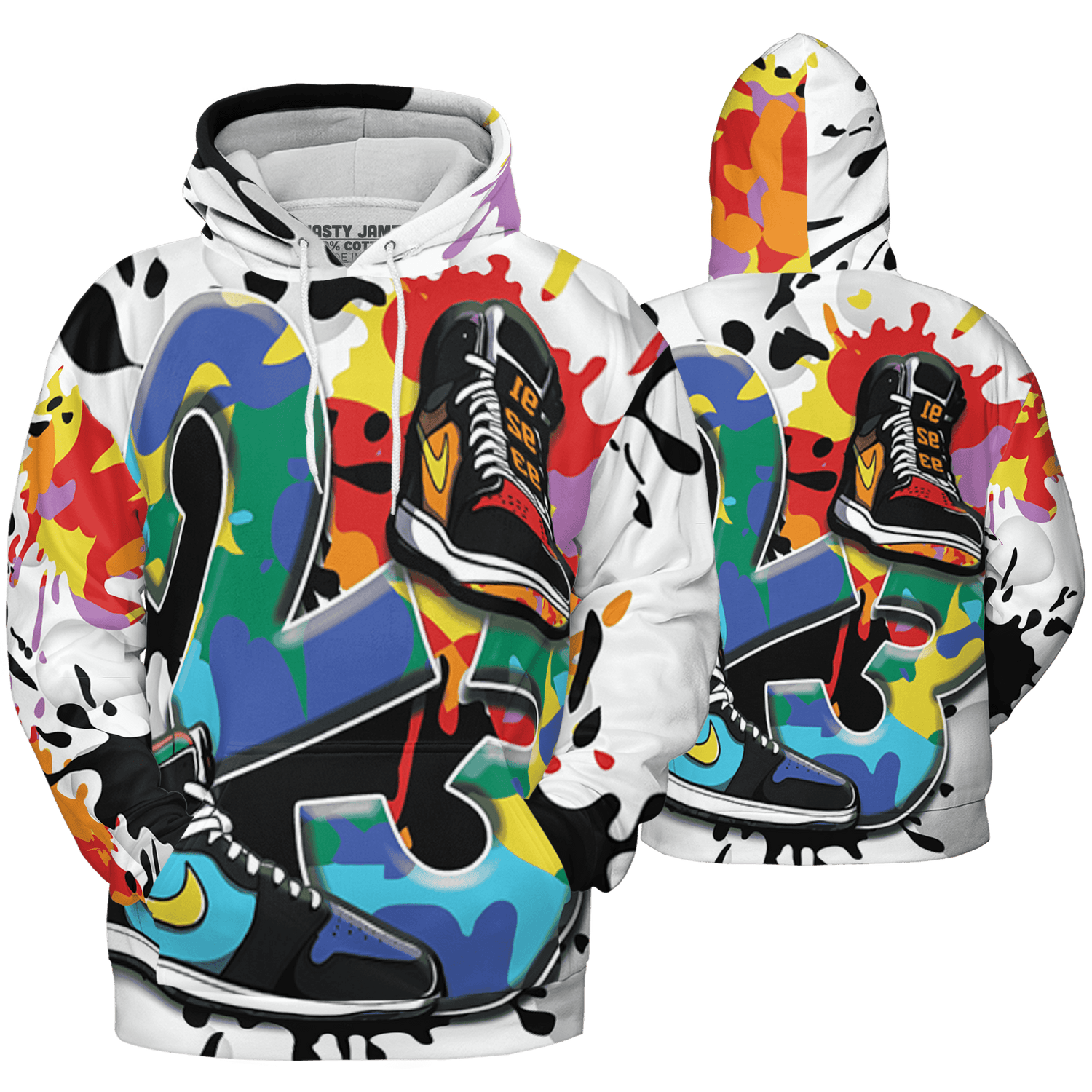 Mid GS Six Championships 1s Hoodie Match Number 23 Paint White Monochrome Ball 3D All-Over Print - NastyJamz