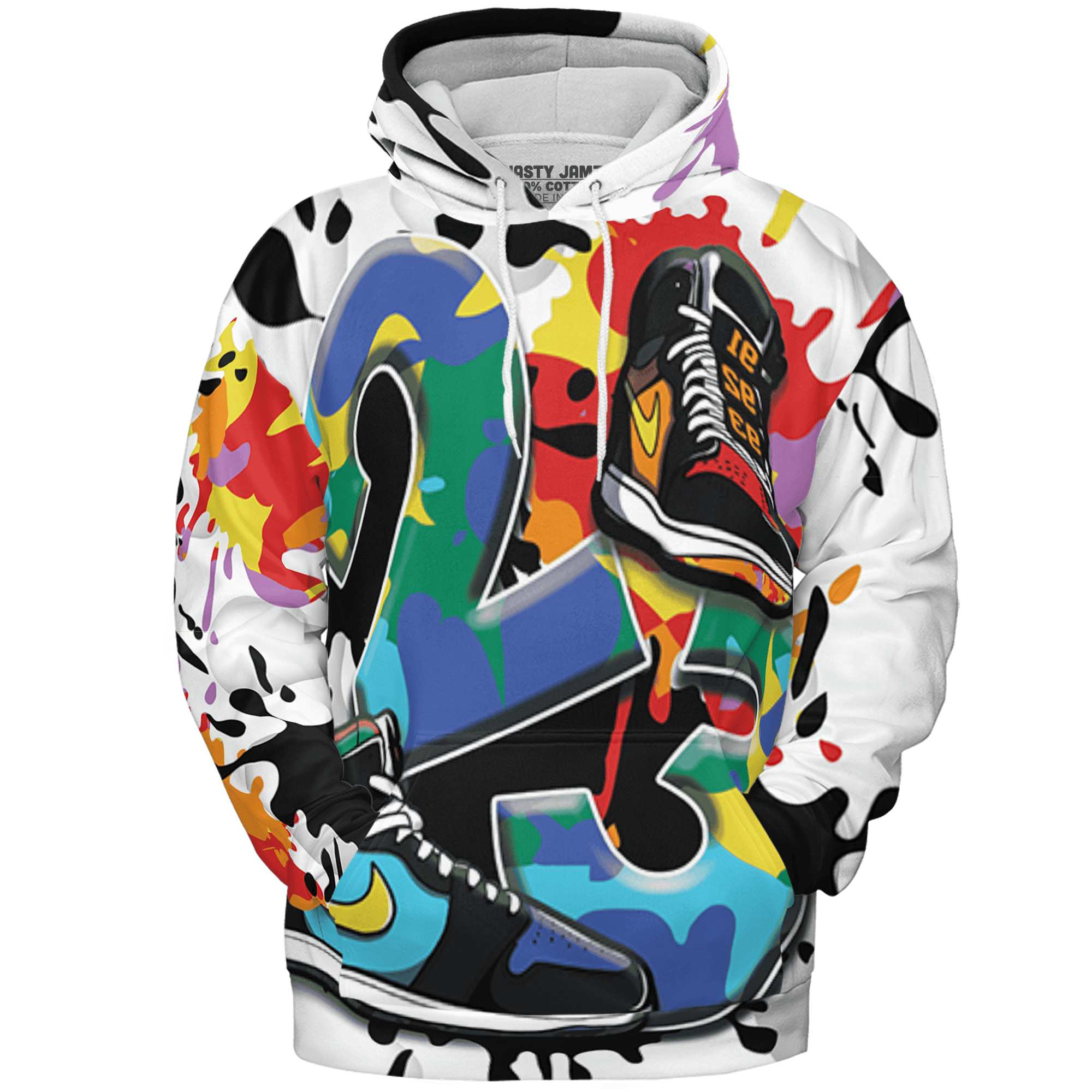 Mid GS Six Championships 1s Hoodie Match Number 23 Paint White Monochrome Ball 3D All-Over Print - NastyJamz