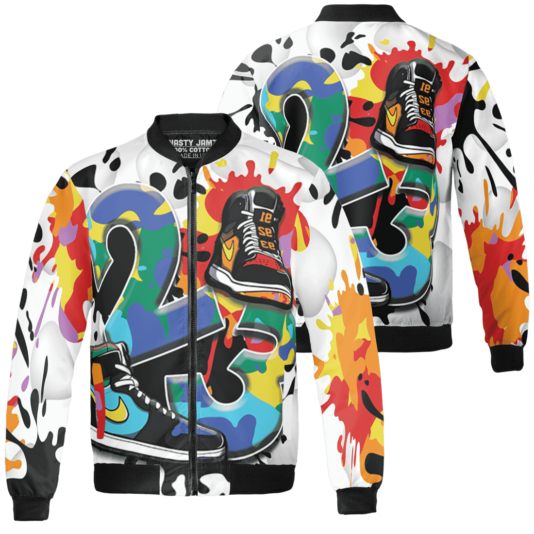 Mid GS Six Championships 1s Jacket Match Number 23 Paint White Monochrome Ball 3D All-Over Print - NastyJamz