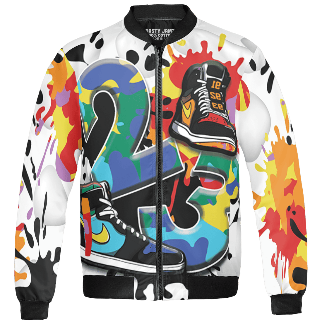 Mid GS Six Championships 1s Jacket Match Number 23 Paint White Monochrome Ball 3D All-Over Print - NastyJamz
