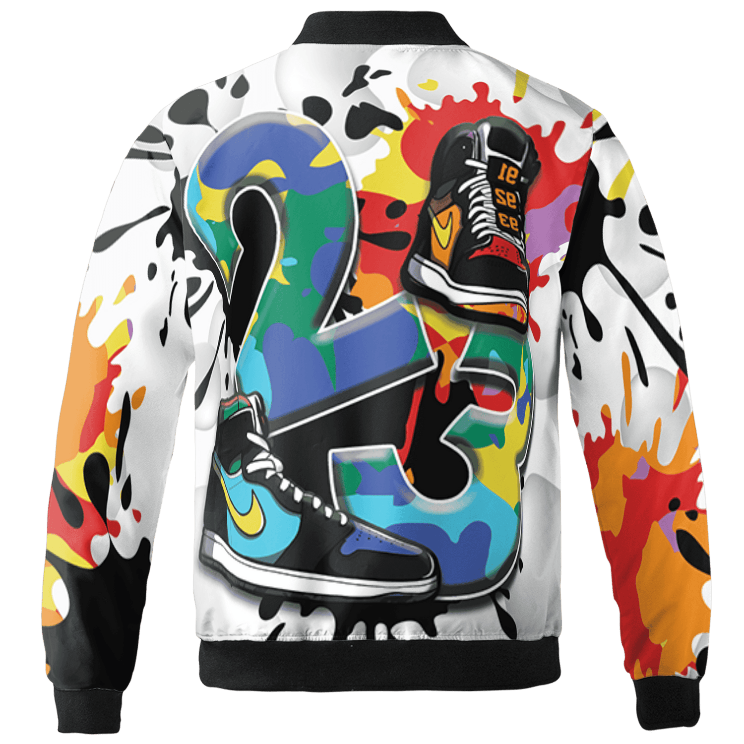 Mid GS Six Championships 1s Jacket Match Number 23 Paint White Monochrome Ball 3D All-Over Print - NastyJamz